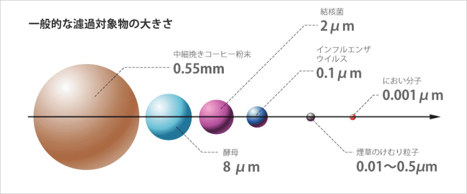 一般的な濾過対象物の大きさ